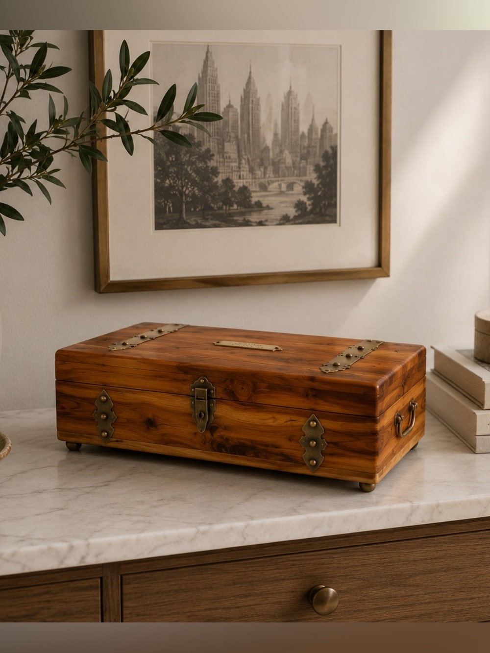 Vintage Cedar Keepsake Box | Brass Hardware | Rustic Cottage Cabin Decor